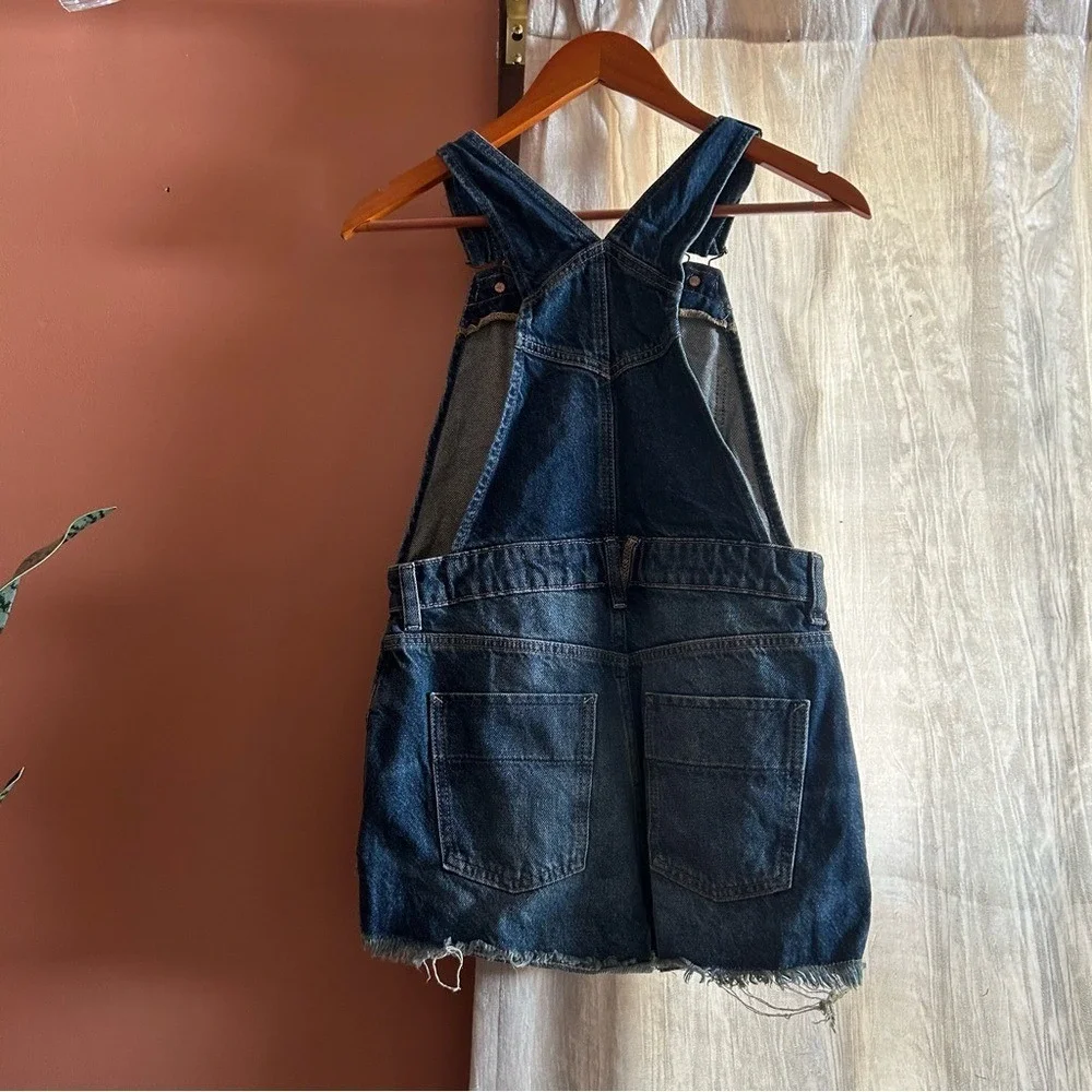 Free People Sunkissed Denim Short Overalls Zip Front Jean Shortalls NEW Size 24